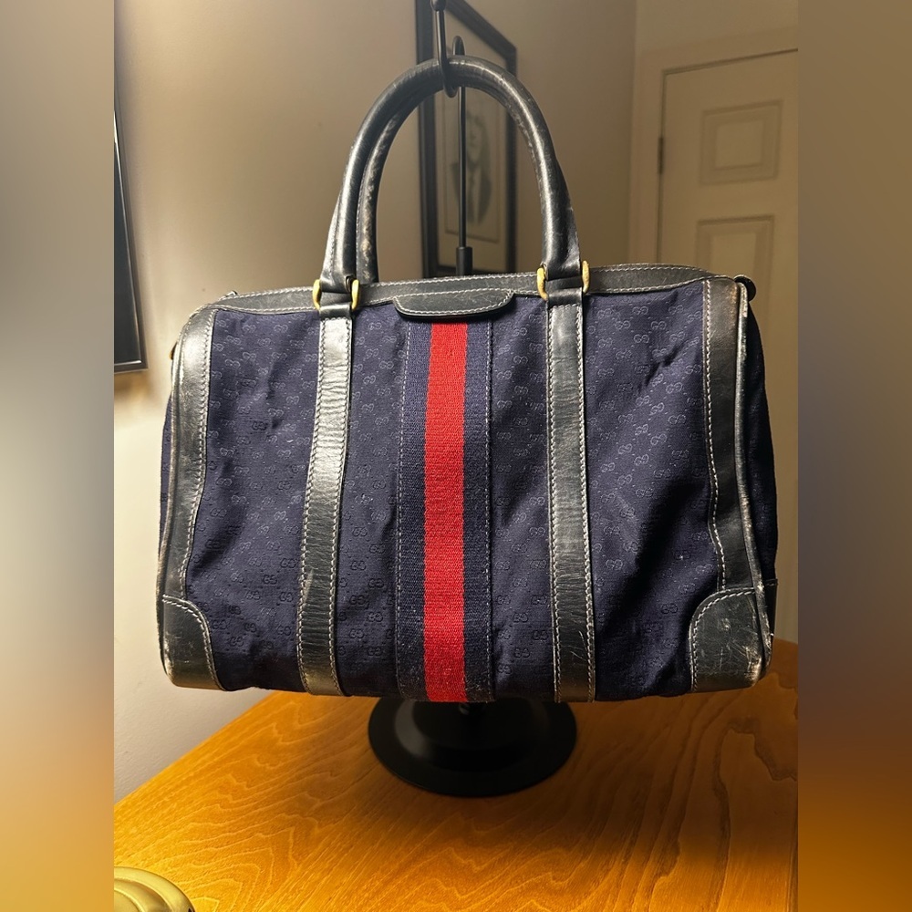 Gucci Vintage Navy Sherry Line Boston Bag - Picture 2 of 8